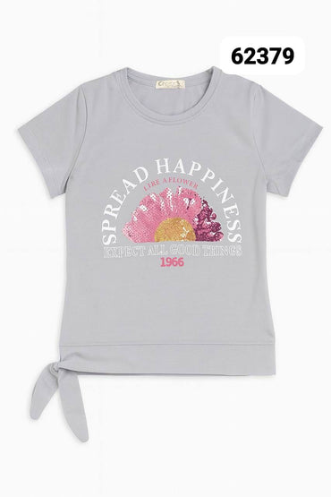 Spread Happiness Floral Graphic Tie-Hem T-Shirt