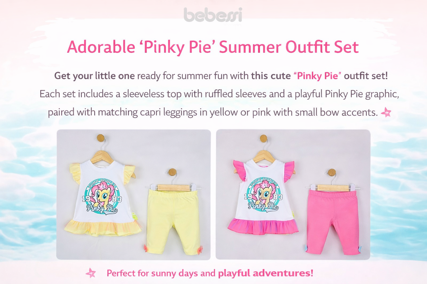 Cute Pinky Pie Baby Girl Summer Outfit Set – Ruffle Top & Capri Leggings