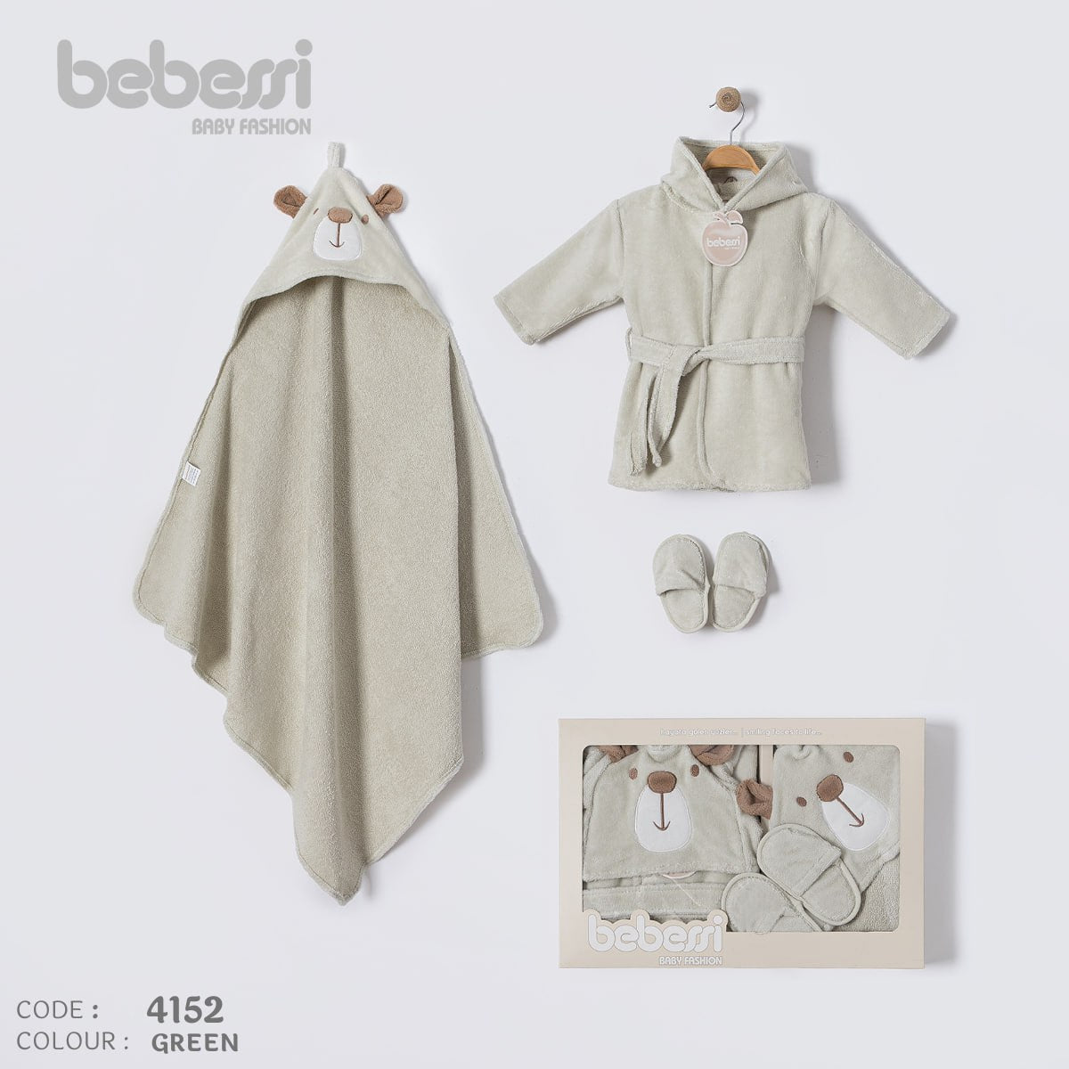 Soft & Snuggly Bear Baby Bath Set – 4-Piece Hooded Towel Gift Set (4152)