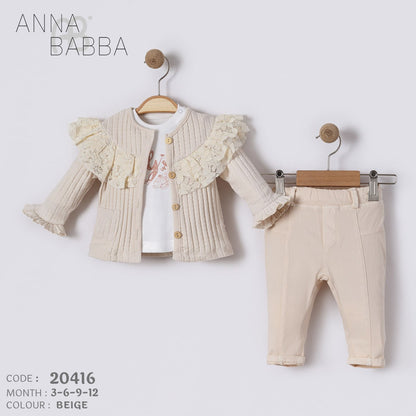 Elegant Beige Lace Ruffle Baby Set – 2 Piece Knit Outfit