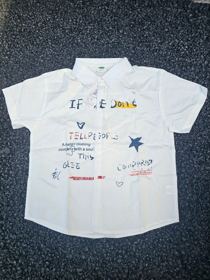Trendy Kids Graffiti Print Button-Up Shirt – Summer Short Sleeve Cotton Top