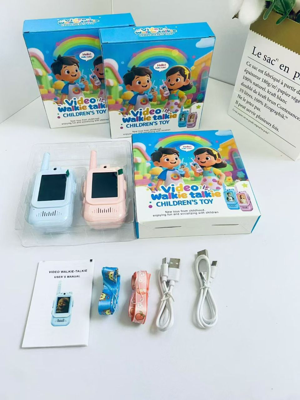 Kids Video Walkie Talkie Set with Camera Screen – Rechargeable Toy Pair (Pink & Blue)