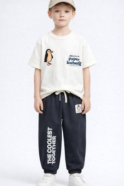 Cool Penguin Kids Outfit Set – “Paper Iceberg” Graphic Tee & Jogger Pants
