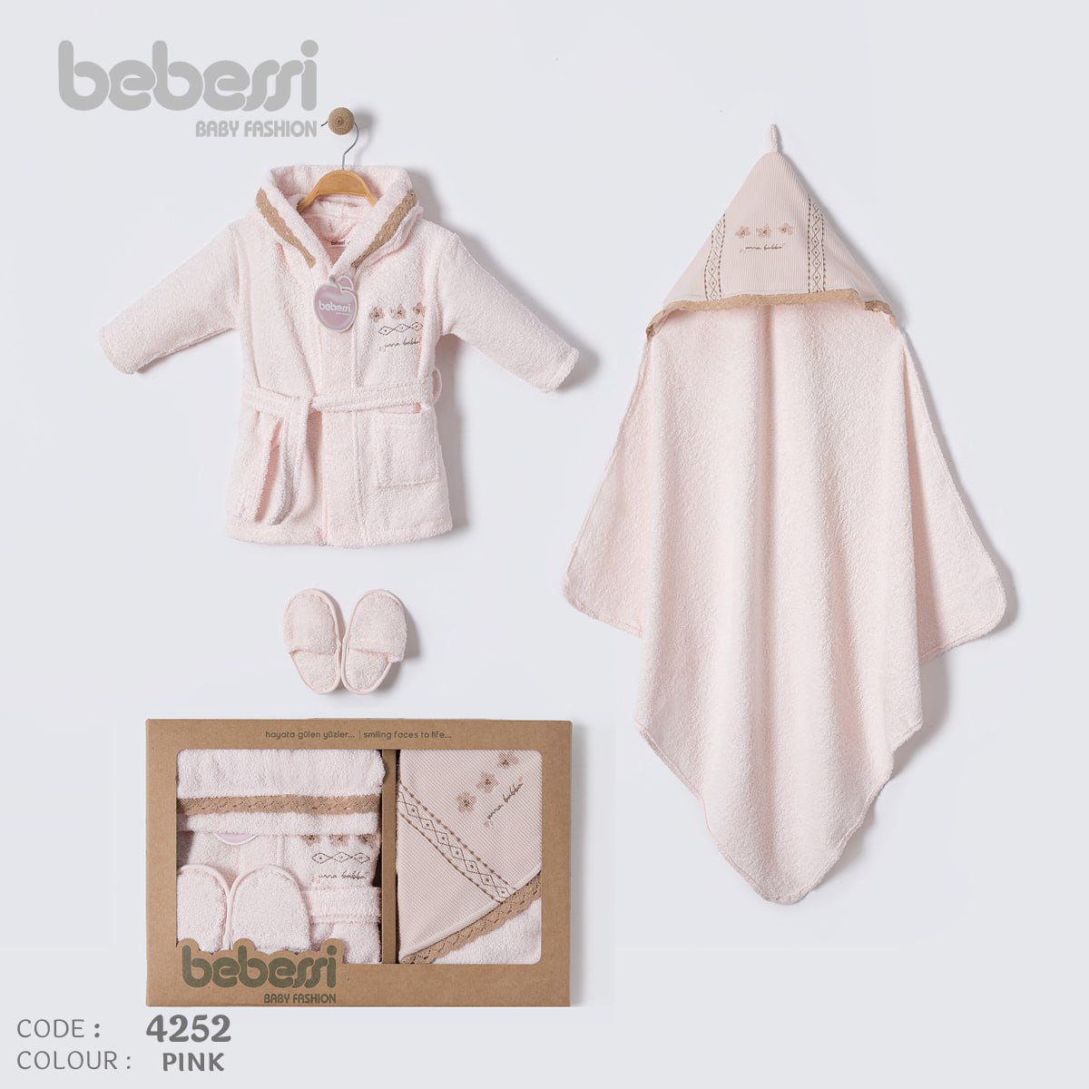Luxury Baby Bathrobe Gift Set – 4 Piece Hooded Towel & Robe Set – Code 4252