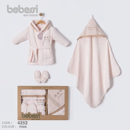 Luxury Baby Bathrobe Gift Set – 4 Piece Hooded Towel & Robe Set – Code 4252