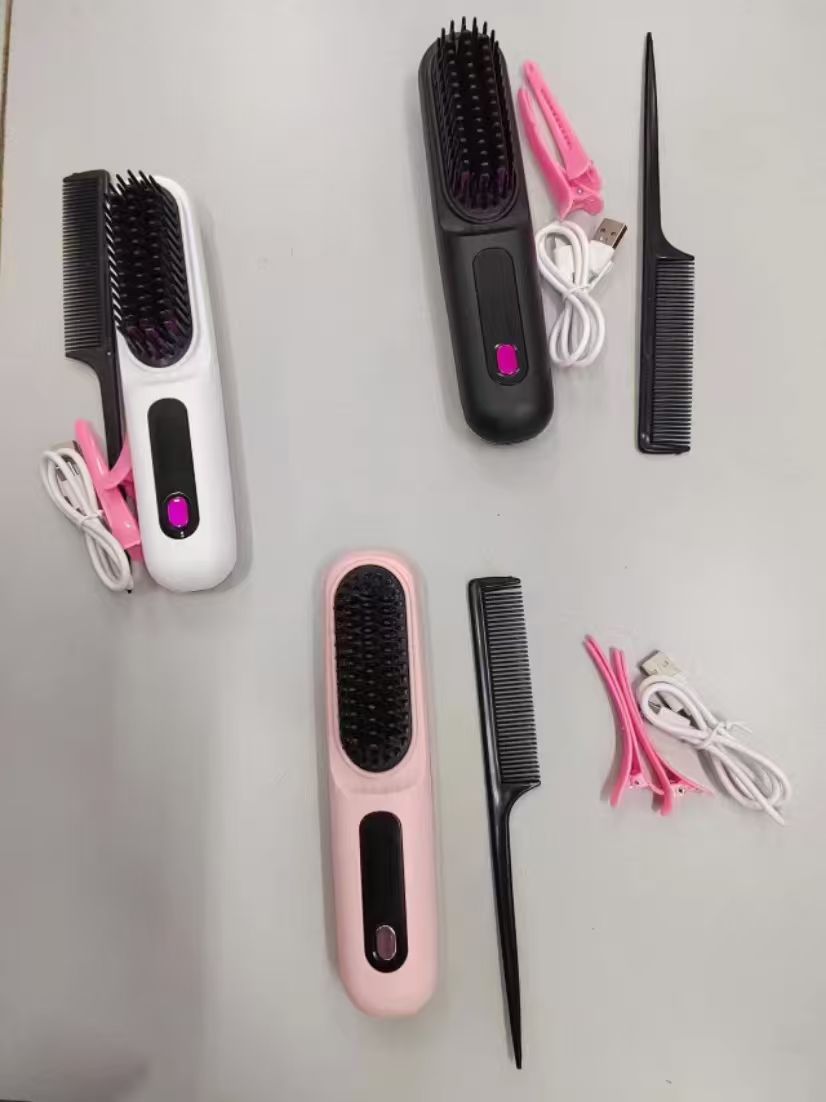 2-in-1 Electric Hair Straightening Brush – Portable USB Rechargeable Hair Comb Set