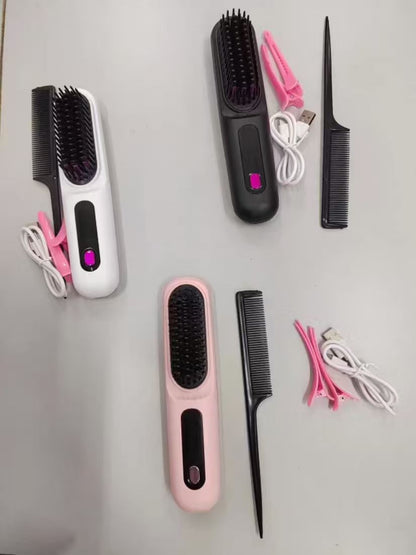2-in-1 Electric Hair Straightening Brush – Portable USB Rechargeable Hair Comb Set