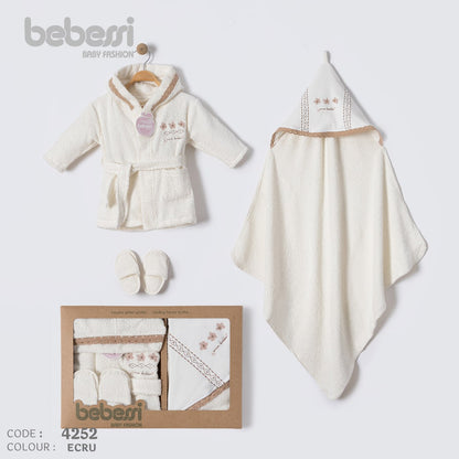 Luxury Baby Bathrobe Gift Set – 4 Piece Hooded Towel & Robe Set – Code 4252