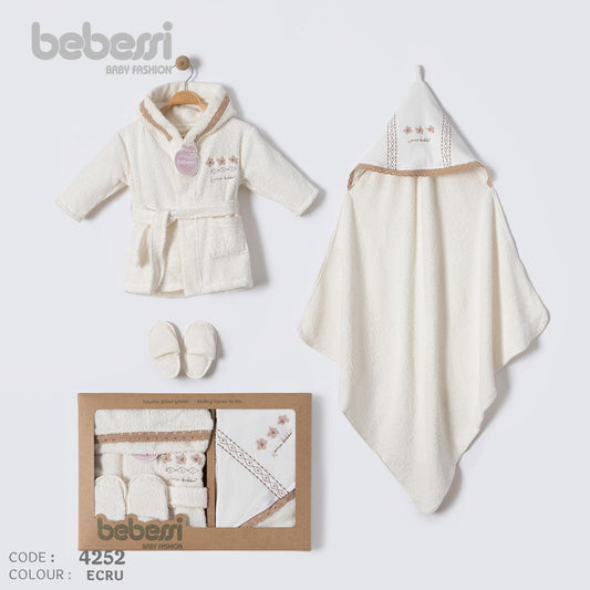 Luxury Baby Bathrobe Gift Set – 4 Piece Hooded Towel & Robe Set – Code 4252