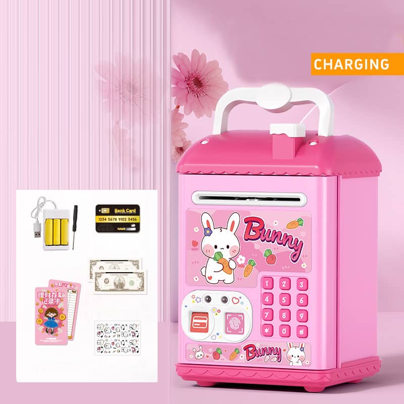 Kids Electronic Dinosaur Piggy Bank Safe – Password & Fingerprint ATM Coin Bank (Rechargeable)