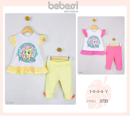 Cute Pinky Pie Baby Girl Summer Outfit Set – Ruffle Top & Capri Leggings