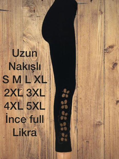 Elegant Turkish Embroidered Leggings – Stretch Comfort with a Touch of Glamour