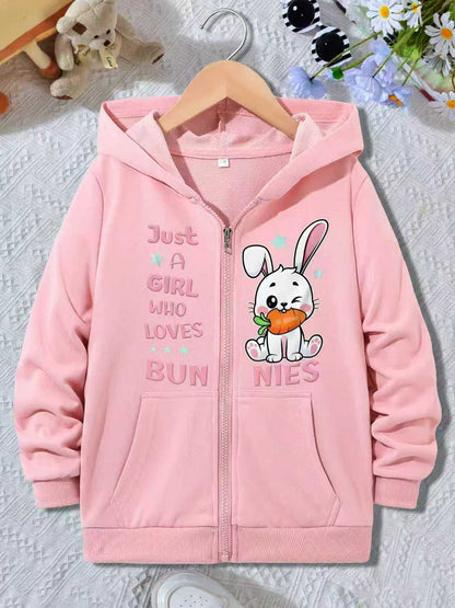 Cute Pink Bunny Zip-Up Hoodie for Kids – Cozy & Adorable