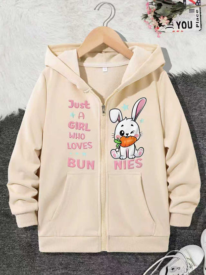 Cute Pink Bunny Zip-Up Hoodie for Kids – Cozy & Adorable