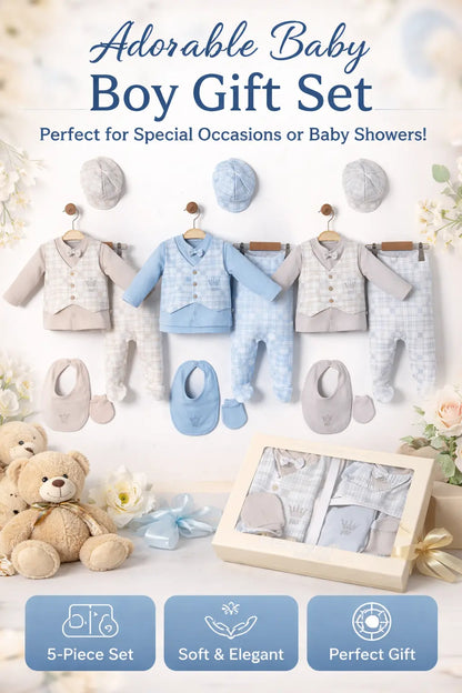 Bebessi 5-Piece Baby Outfit Gift Set – Vest Style Newborn Clothes with Hat, Bib & Mittens (0–12 Months)