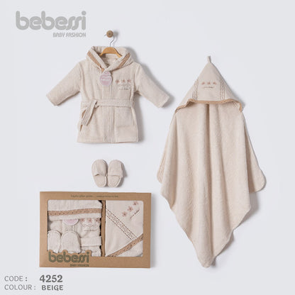 Luxury Baby Bathrobe Gift Set – 4 Piece Hooded Towel & Robe Set – Code 4252