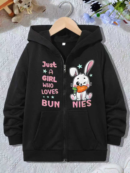 Cute Pink Bunny Zip-Up Hoodie for Kids – Cozy & Adorable