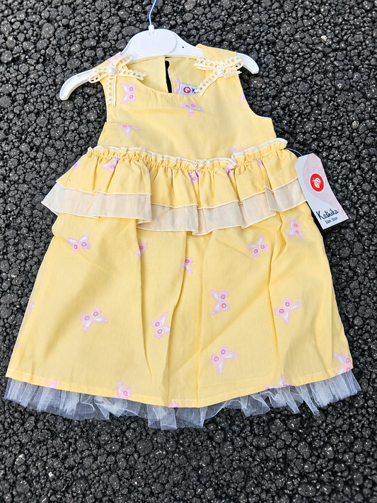🌼 Baby Girl Yellow Butterfly Ruffle Dress | Soft Cotton Party & Casual Wear